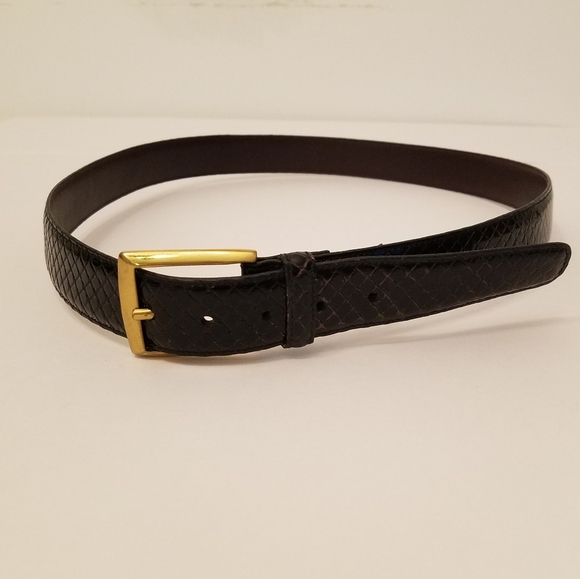 Trafalgar Men's Leather Snakeskin Belt Black  Size 36 Gold Tone Square Buckle - Picture 1 of 15